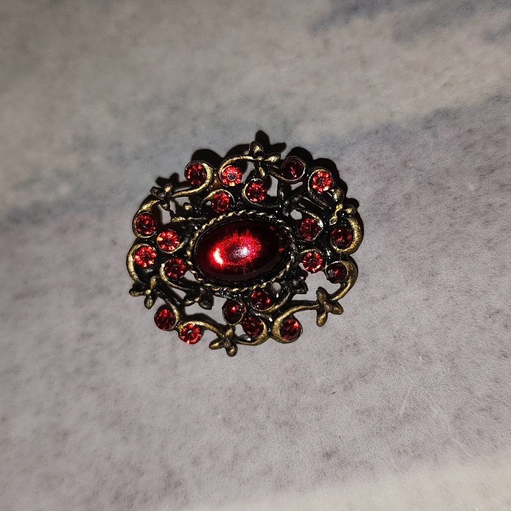 Open-Work Brooch with Red Cabochon